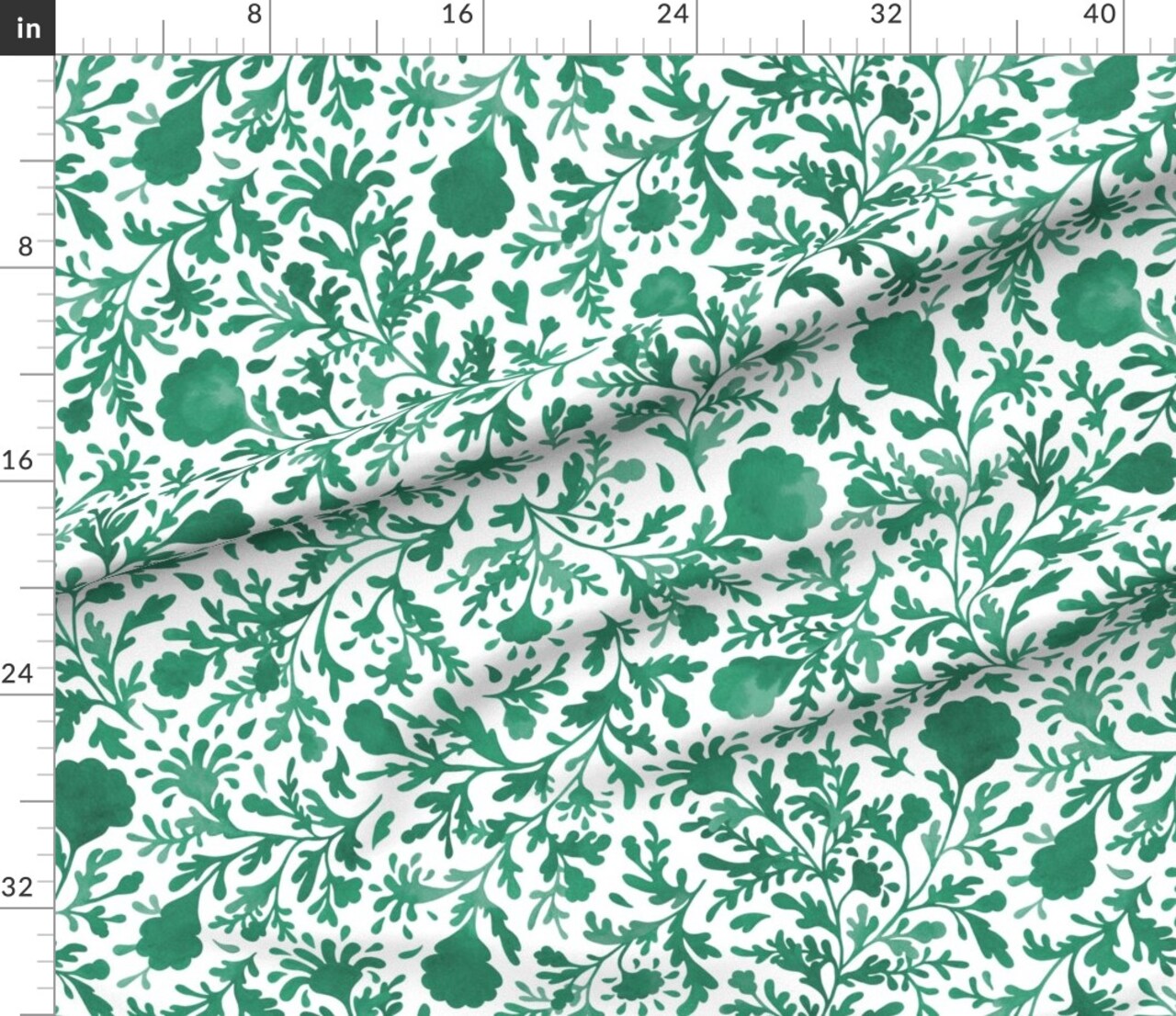 Botanical Floral Jade Green White Vintage Emerald Large Scale Custom Printed Fabric by Spoonflower Various Fabrics by the Yard or Fat Quarter